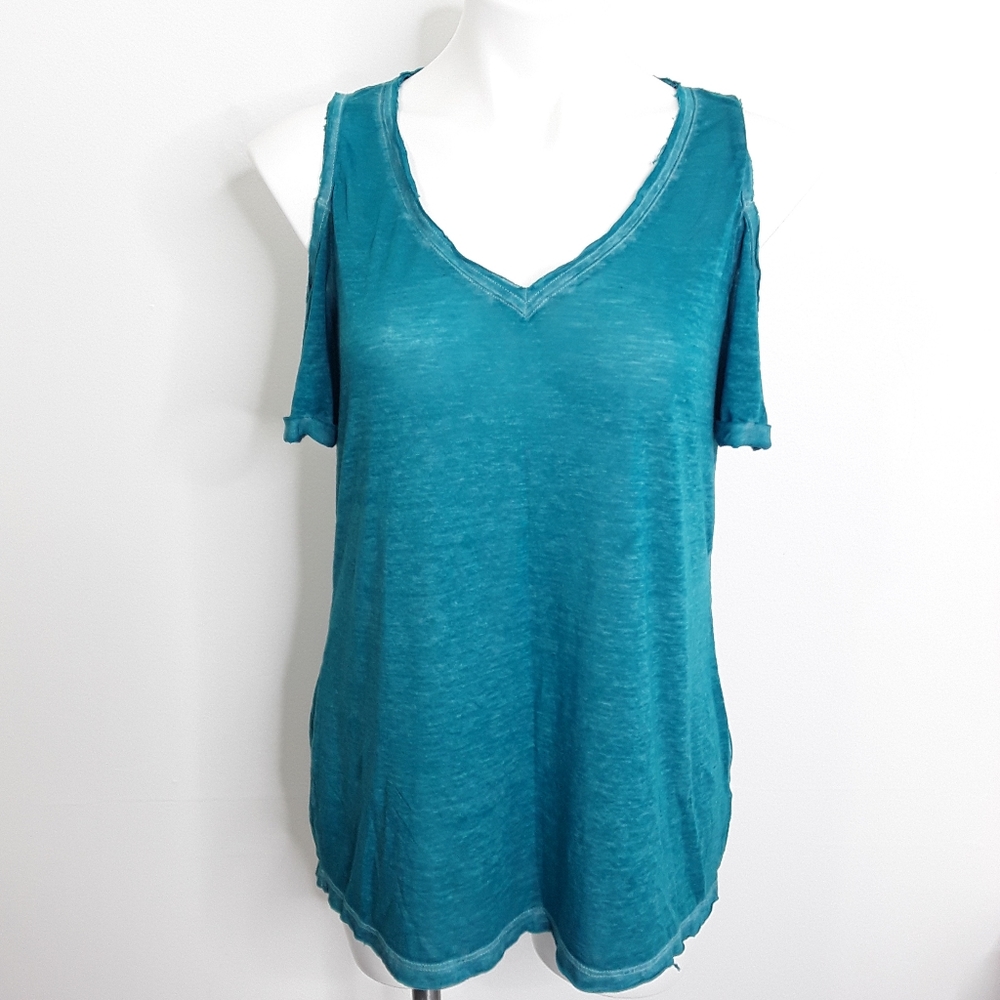 Rock & Republic Burn Out Cold-Shoulder Top EUC sz M